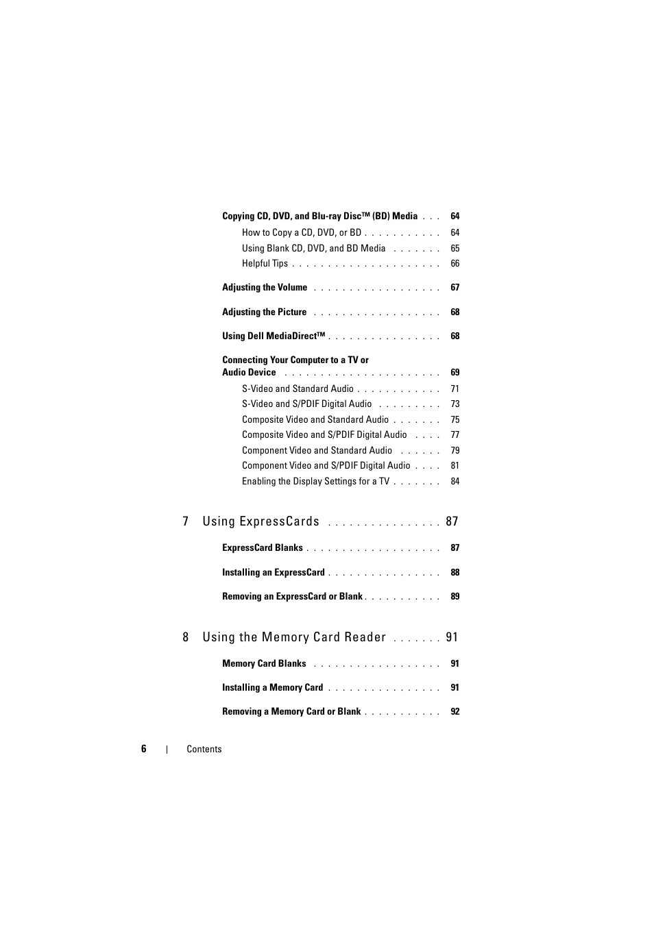 7using expresscards | Dell Inspiron 1520 (Mid 2007) User Manual | Page 6 / 236