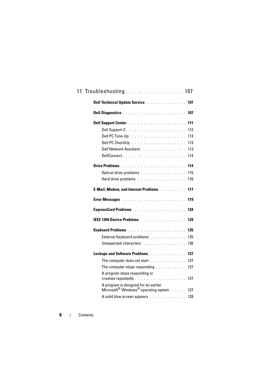11 troubleshooting | Dell Inspiron 1520 (Mid 2007) User Manual | Page 8 / 236