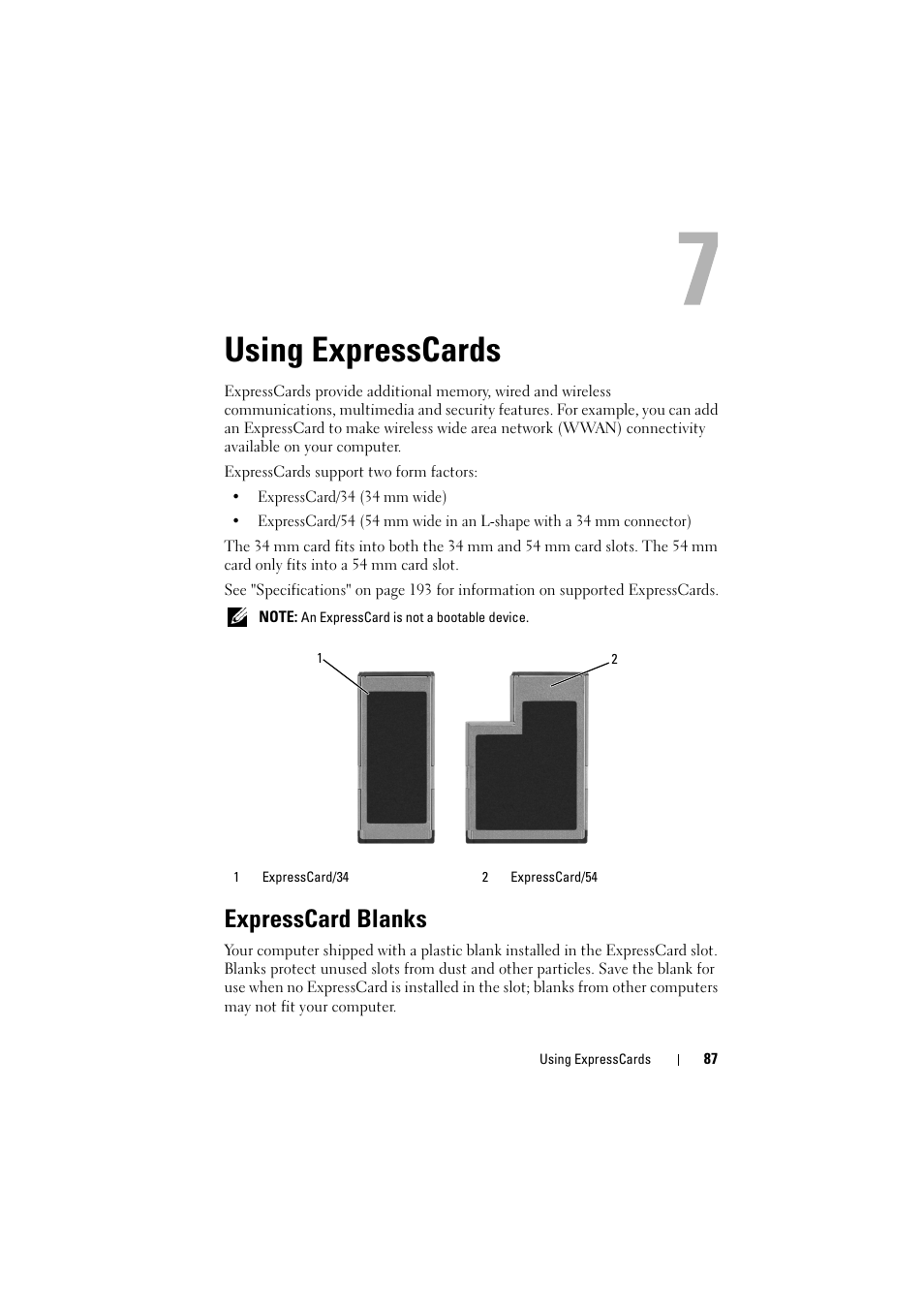 Using expresscards, Expresscard blanks | Dell Inspiron 1520 (Mid 2007) User Manual | Page 87 / 236