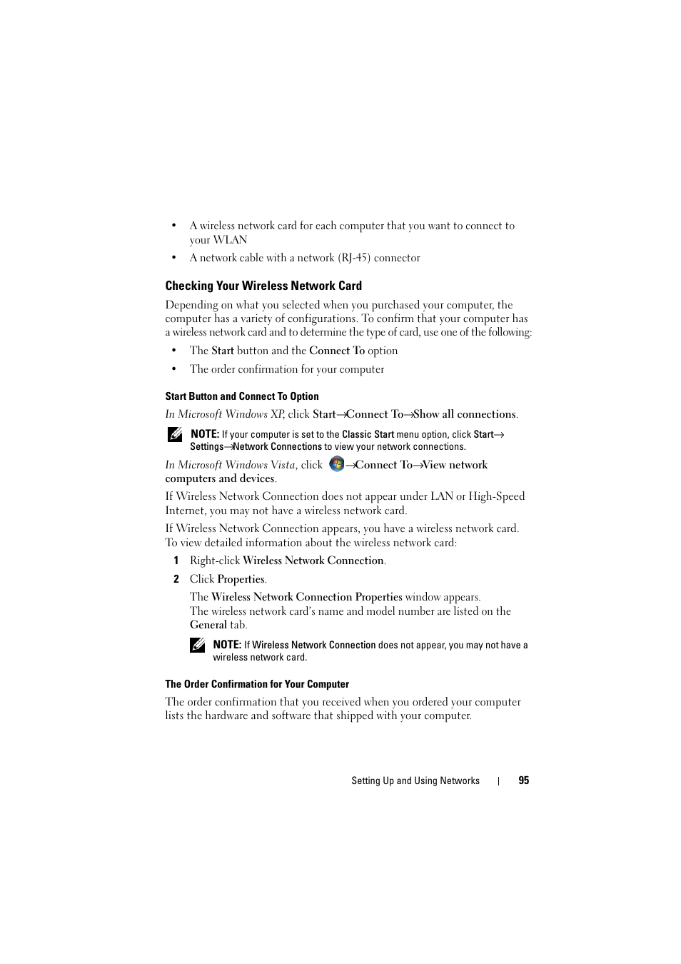 Checking your wireless network card | Dell Inspiron 1520 (Mid 2007) User Manual | Page 95 / 236