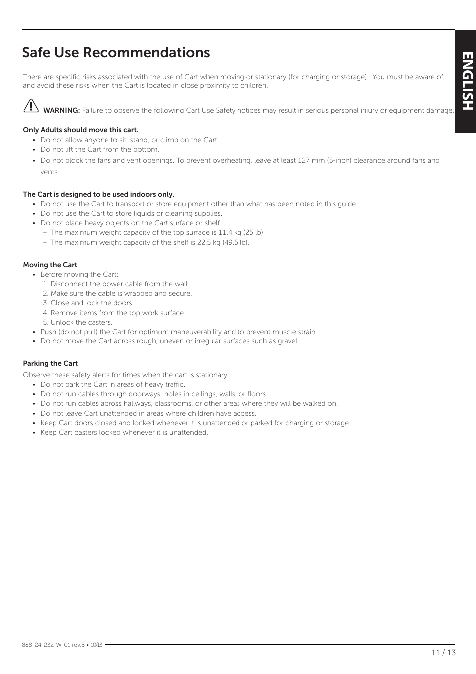 English, Safe use recommendations | Dell Mobile Computing Cart (Unmanaged) User Manual | Page 11 / 13