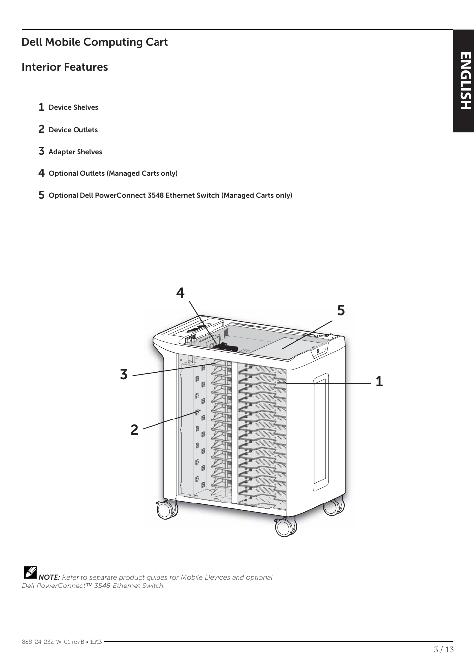 English, Dell mobile computing cart interior features | Dell Mobile Computing Cart (Unmanaged) User Manual | Page 3 / 13