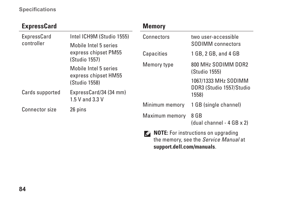 Dell Studio 1558 (Early 2010) User Manual | Page 86 / 102