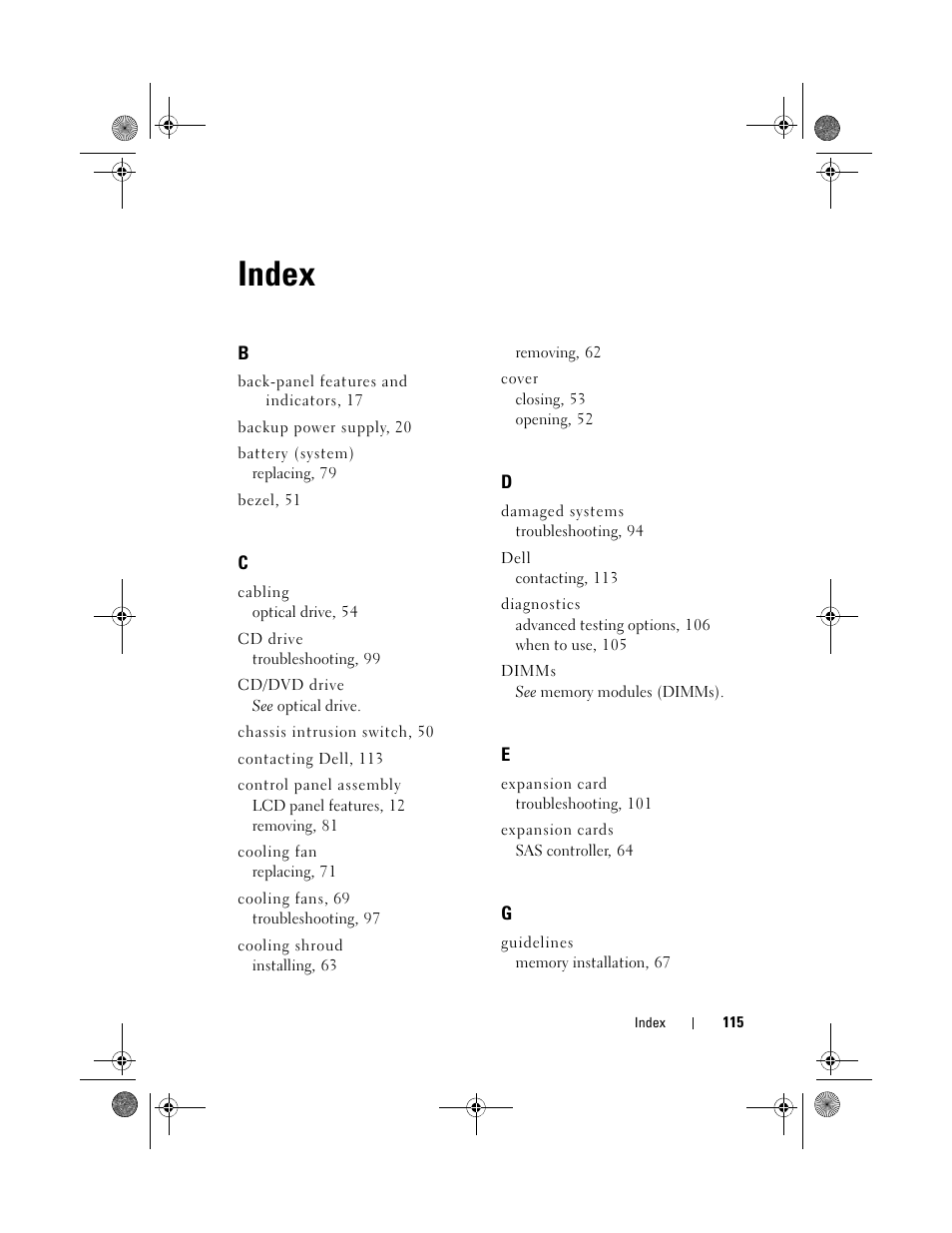 Index | Dell PowerVault NX3500 User Manual | Page 115 / 118