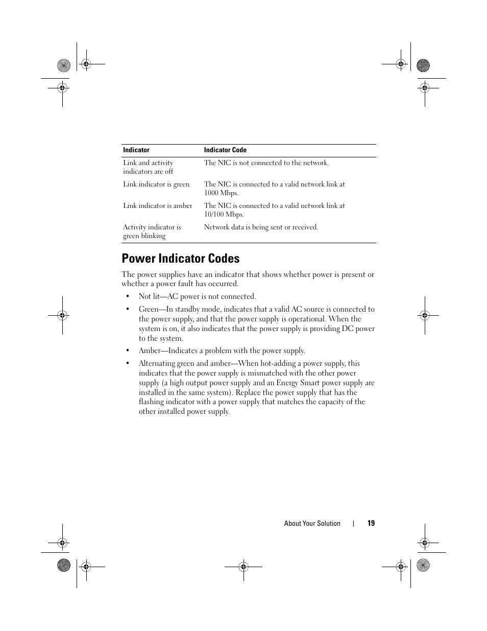 Power indicator codes | Dell PowerVault NX3500 User Manual | Page 19 / 118