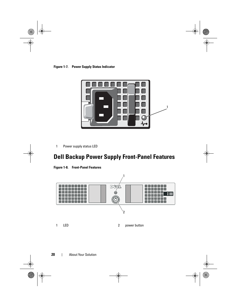 Dell backup power supply front-panel features | Dell PowerVault NX3500 User Manual | Page 20 / 118