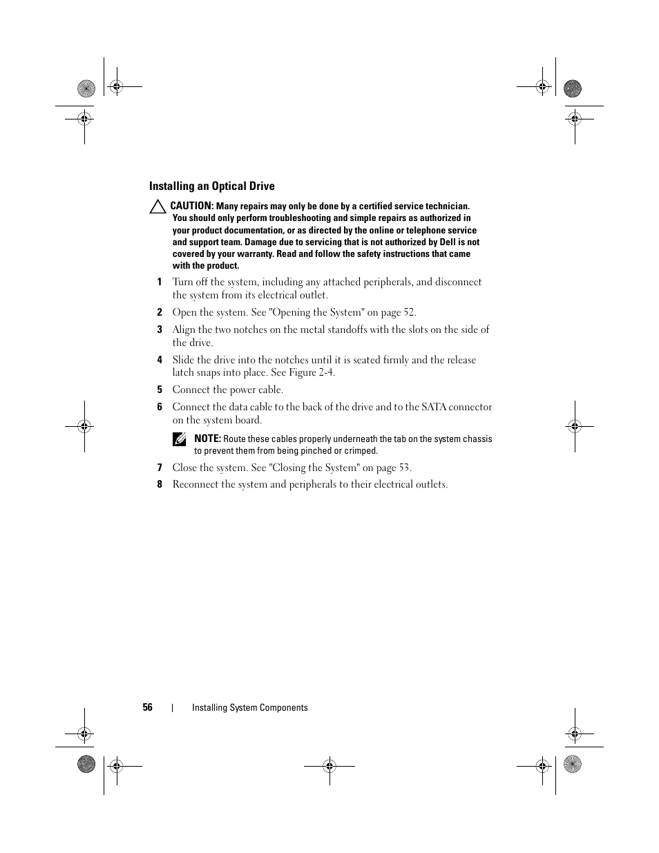 Installing an optical drive | Dell PowerVault NX3500 User Manual | Page 56 / 118