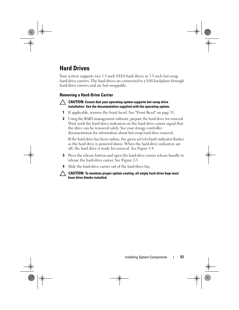 Hard drives, Removing a hard-drive carrier | Dell PowerVault NX3500 User Manual | Page 57 / 118