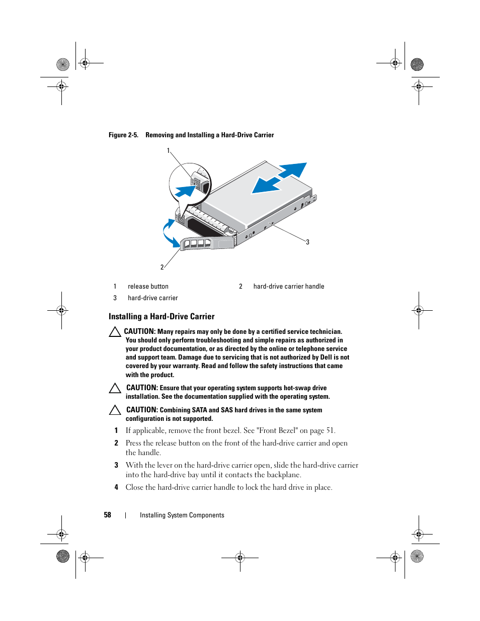 Installing a hard-drive carrier | Dell PowerVault NX3500 User Manual | Page 58 / 118