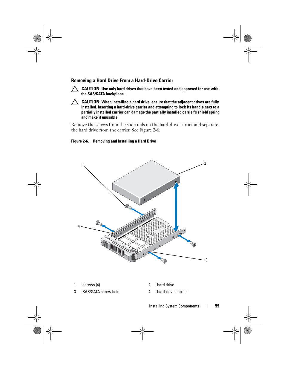 Removing a hard drive from a hard-drive carrier, Removing a hard drive from a, Hard-drive carrier | Dell PowerVault NX3500 User Manual | Page 59 / 118