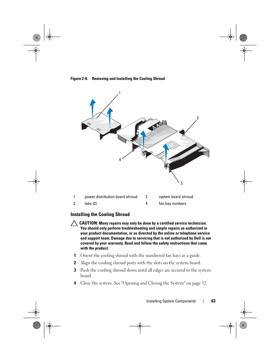 Installing the cooling shroud | Dell PowerVault NX3500 User Manual | Page 63 / 118