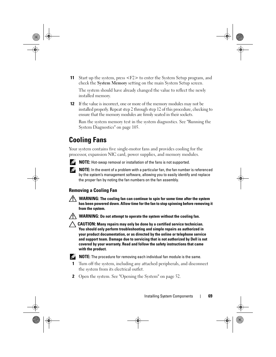 Cooling fans, Removing a cooling fan | Dell PowerVault NX3500 User Manual | Page 69 / 118