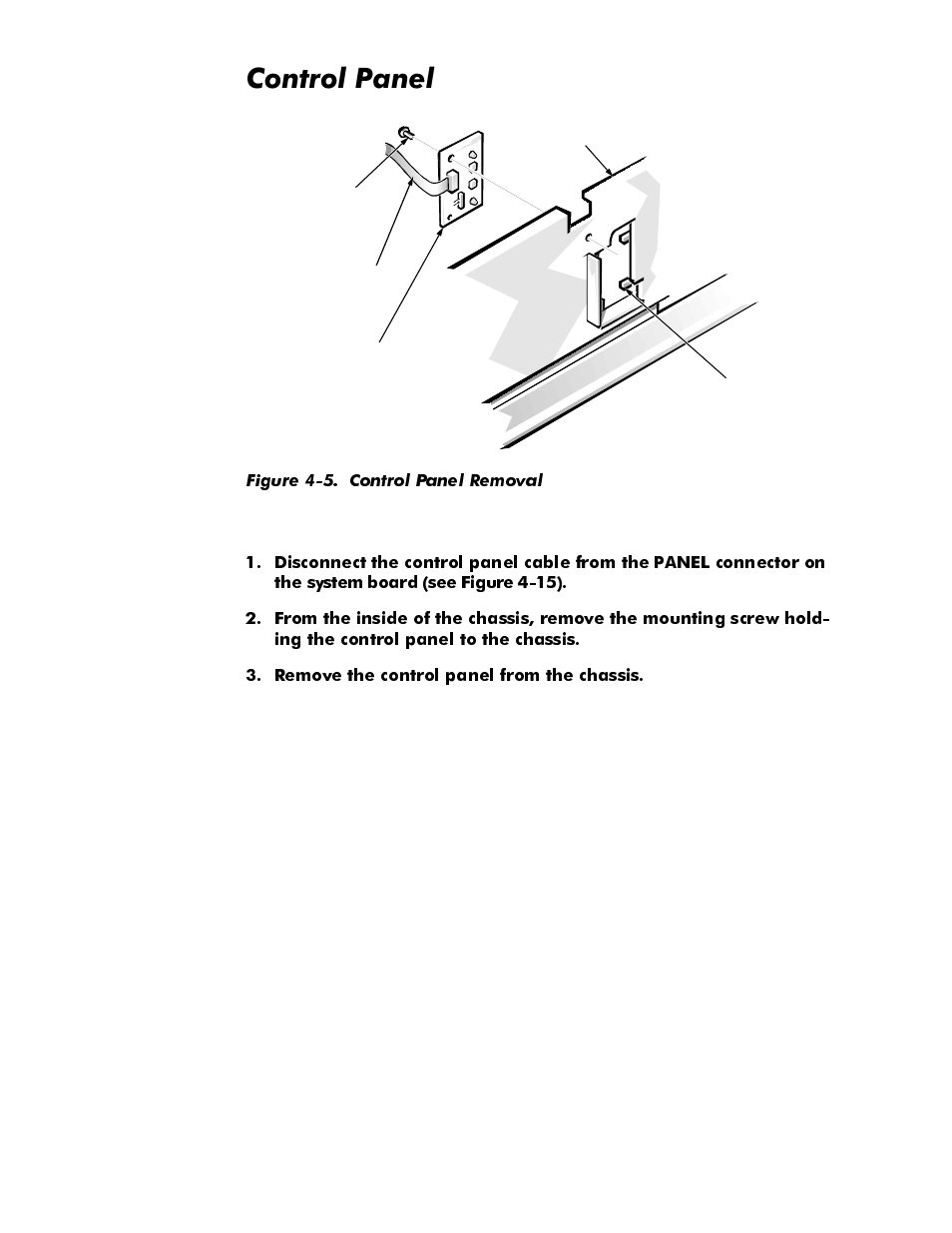 Control panel, Control panel -6, Figure 4-5. control panel removal -6 | Rqwuro3dqho | Dell OptiPlex E1 User Manual | Page 52 / 76