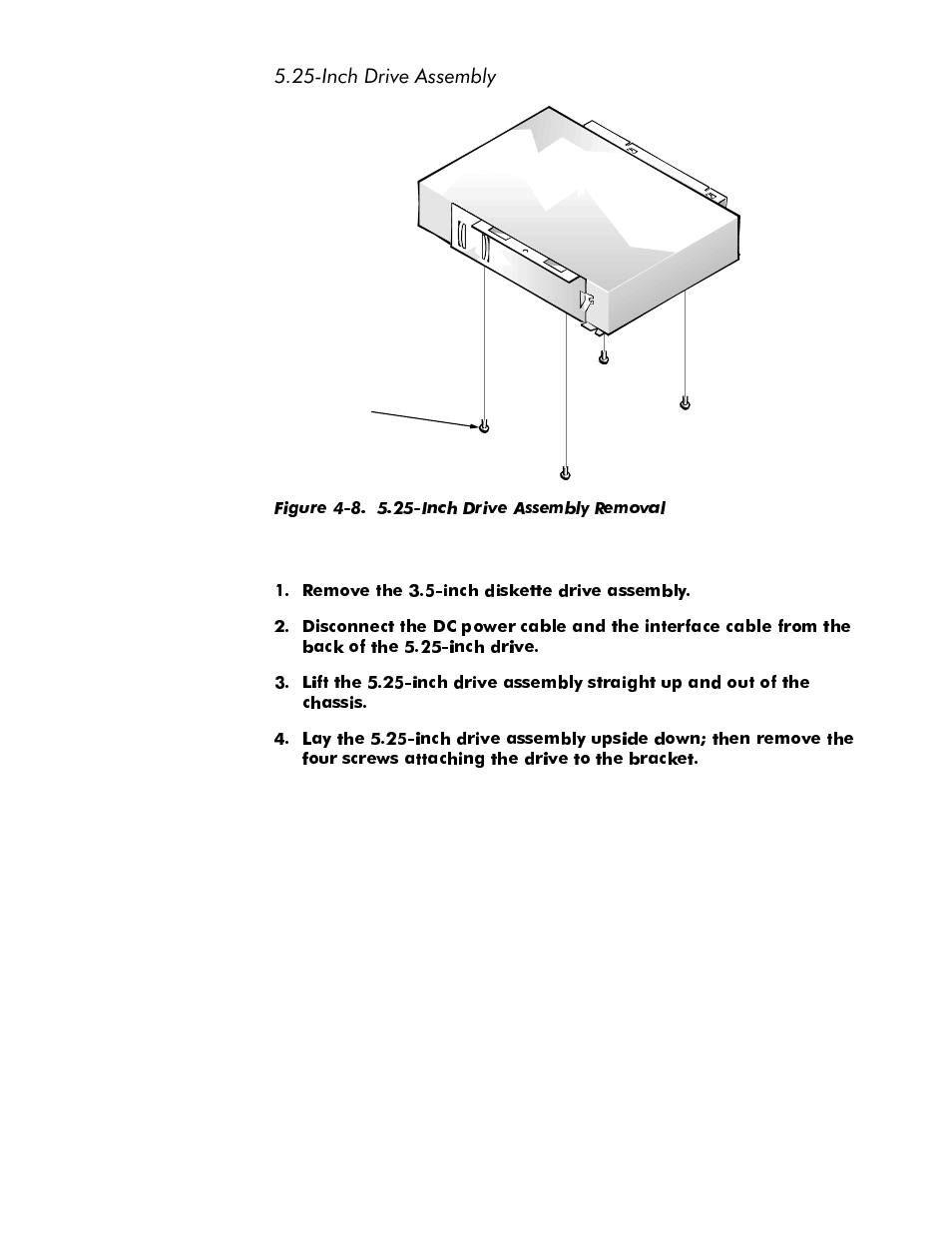 Inch drive assembly, Inch drive assembly -9, Figure 4-8. 5.25-inch drive assembly removal -9 | Qfk'ulyh$vvhpeo | Dell OptiPlex E1 User Manual | Page 55 / 76