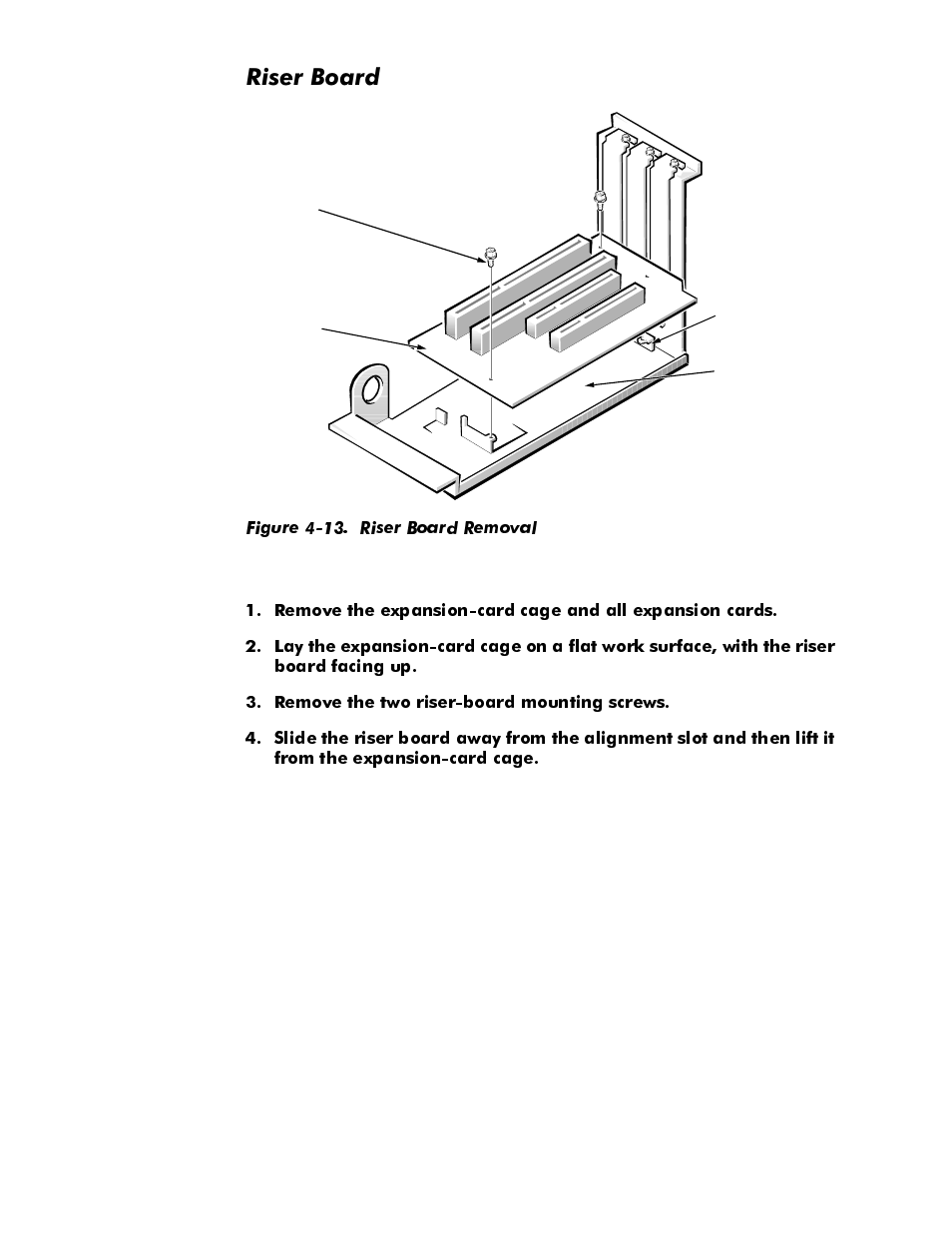 Riser board, Figure 4-13. riser board removal -14, 5lvhu%rdug | Dell OptiPlex E1 User Manual | Page 60 / 76