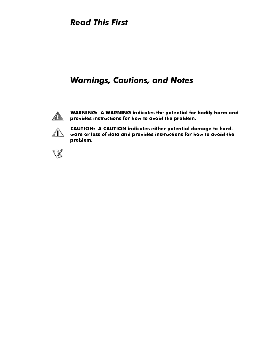 5hdg7klv)luvw, Duqlqjv&dxwlrqvdqg1rwhv | Dell OptiPlex E1 User Manual | Page 8 / 76