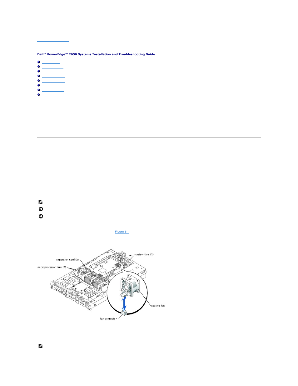Installing system options, System fans, Removing a cooling fan | Replacing a cooling fan | Dell PowerEdge 2650 User Manual | Page 48 / 74