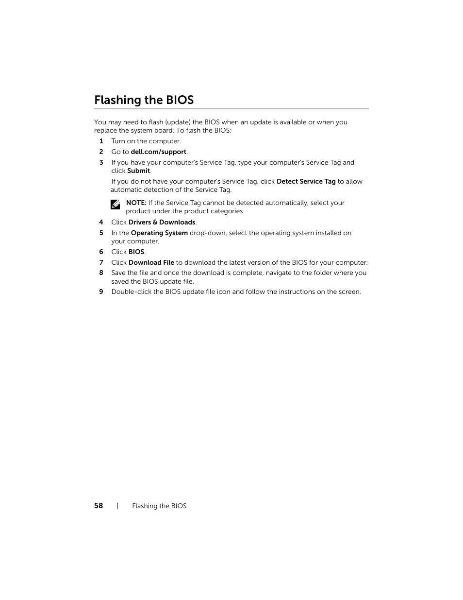 Flashing the bios | Dell XPS 13 (9333, Late 2013) User Manual | Page 58 / 58