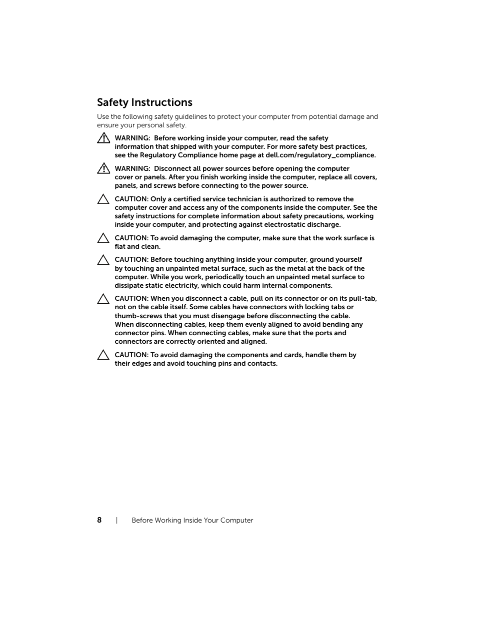 Safety instructions | Dell XPS 13 (9333, Late 2013) User Manual | Page 8 / 58