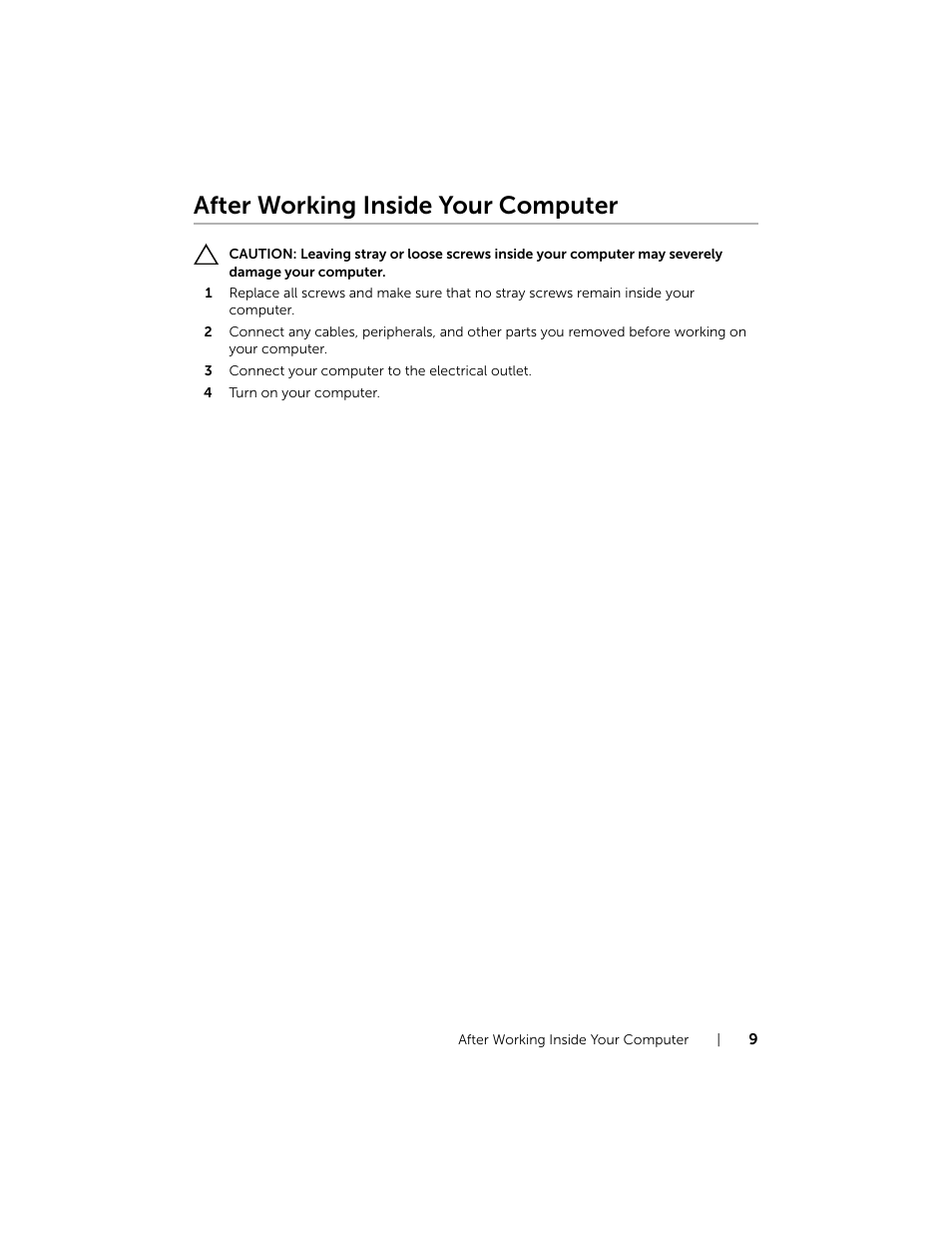 After working inside your computer | Dell XPS 13 (9333, Late 2013) User Manual | Page 9 / 58