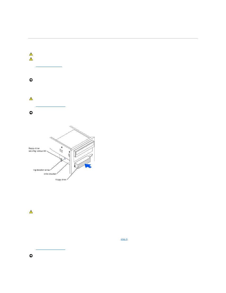 Floppy drive, Bracket with the screw that you removed in, Step 7 | Dell Dimension 2300 User Manual | Page 18 / 51