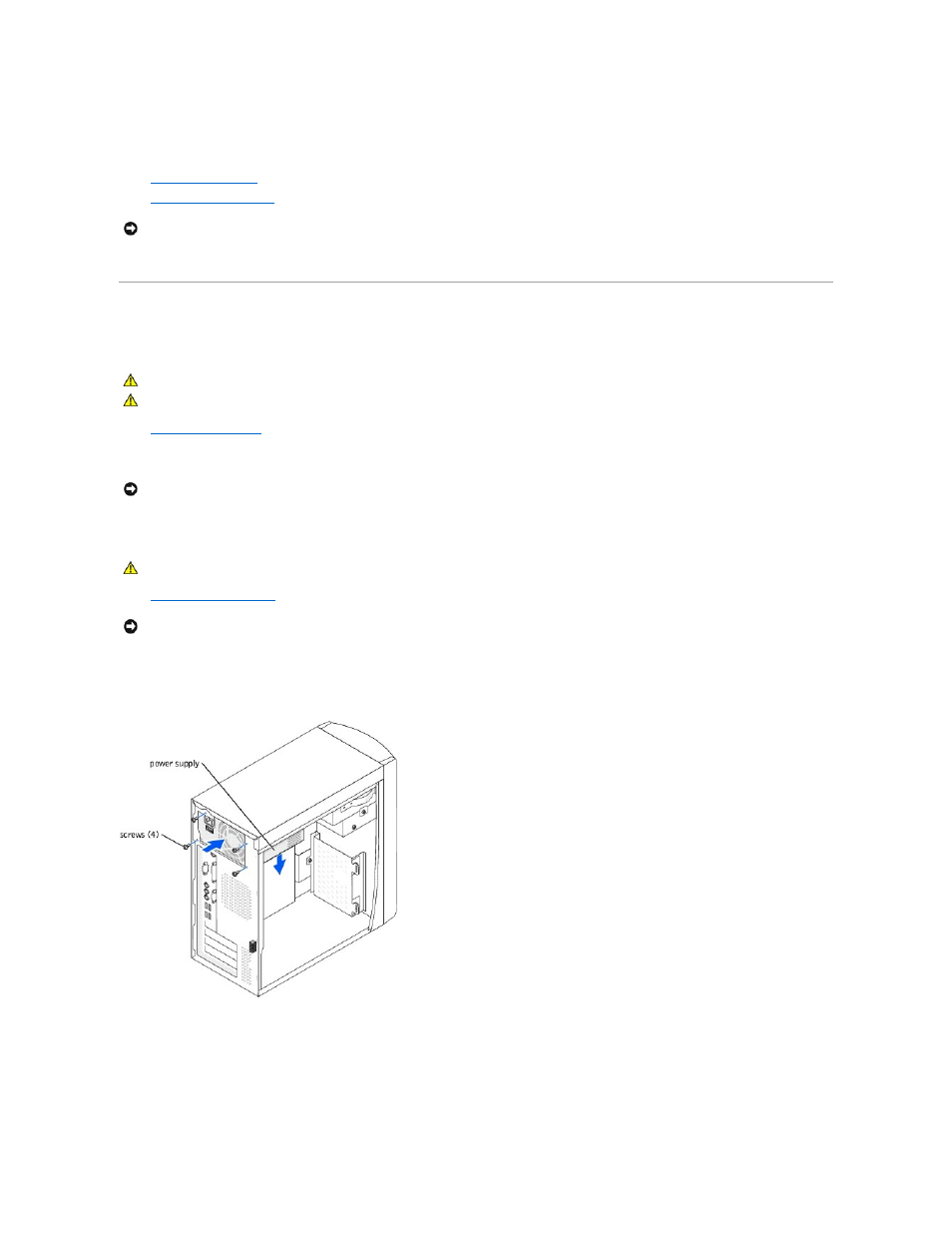 Replacing the power supply, Removing the power supply | Dell Dimension 2300 User Manual | Page 25 / 51