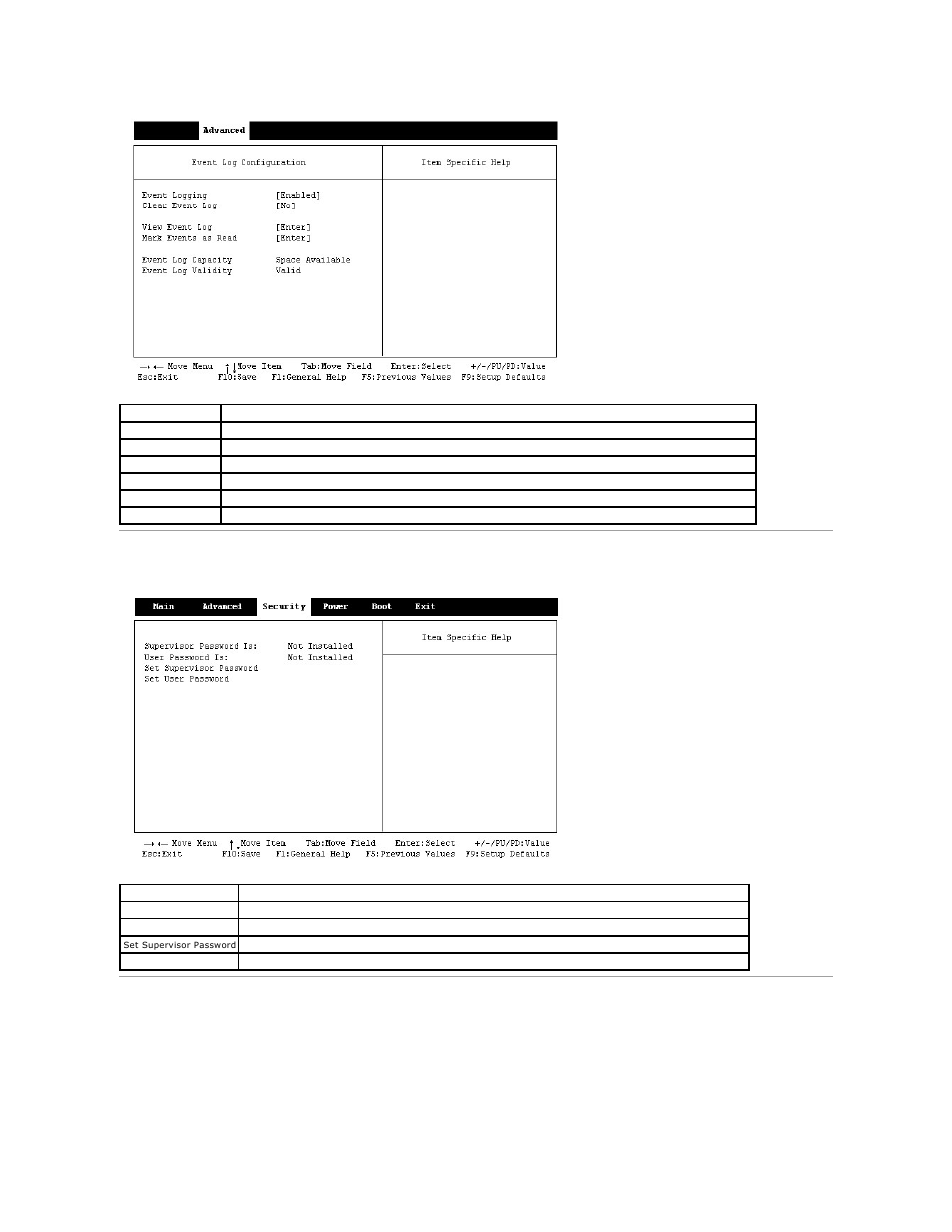 Security screen, Power screen | Dell Dimension 2300 User Manual | Page 42 / 51