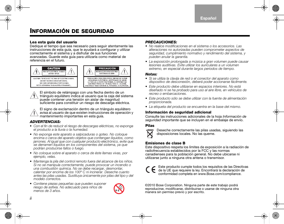 Resolutevigilantsetup_spa_print, Nformación, Seguridad | Bose LIFESTYLE V35 User Manual | Page 2 / 18