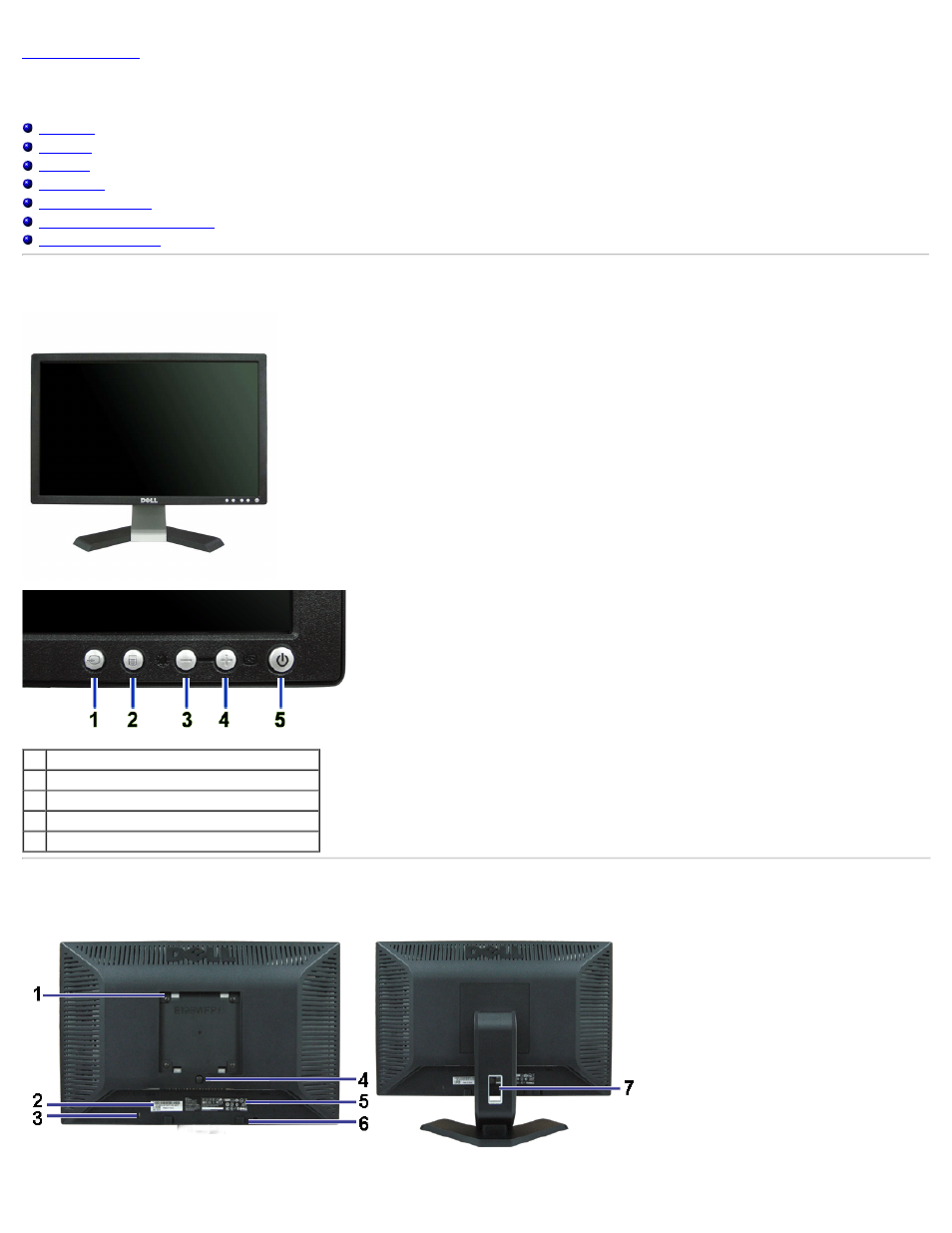 Front view, Back view, About your monitor | Dell E198WFP Monitor User Manual | Page 2 / 45