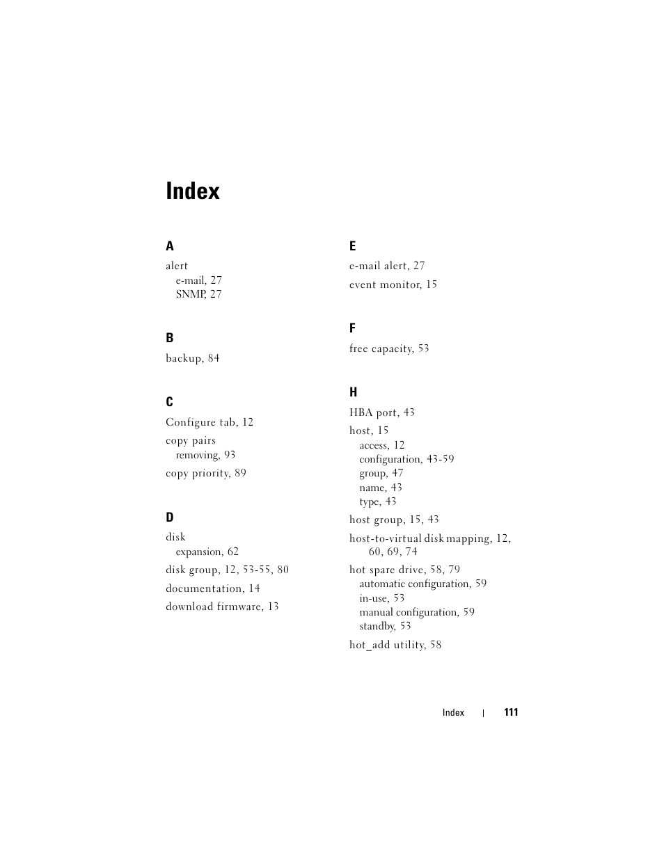 Index | Dell PowerVault MD3000i User Manual | Page 111 / 114