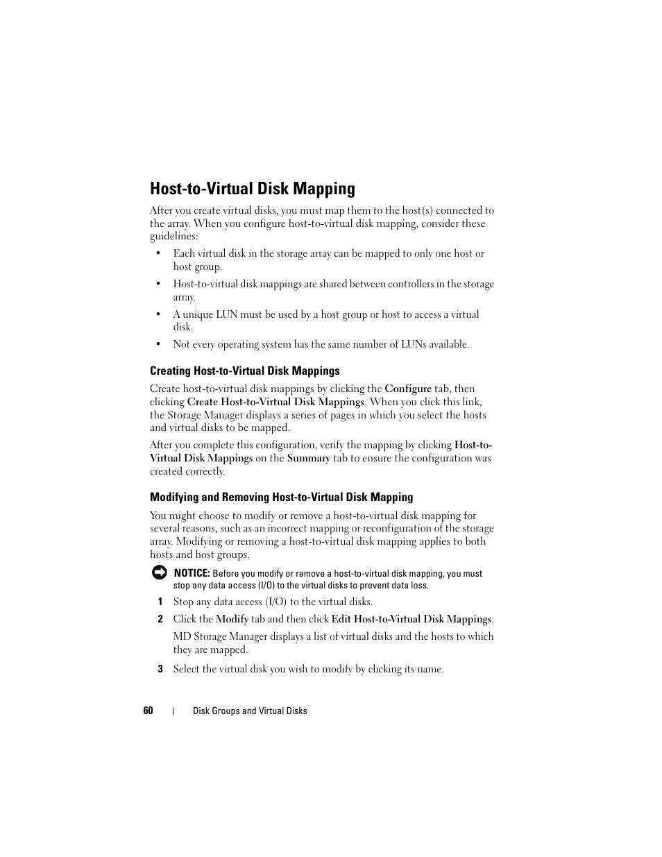 Host-to-virtual disk mapping, Creating host-to-virtual disk mappings | Dell PowerVault MD3000i User Manual | Page 60 / 114