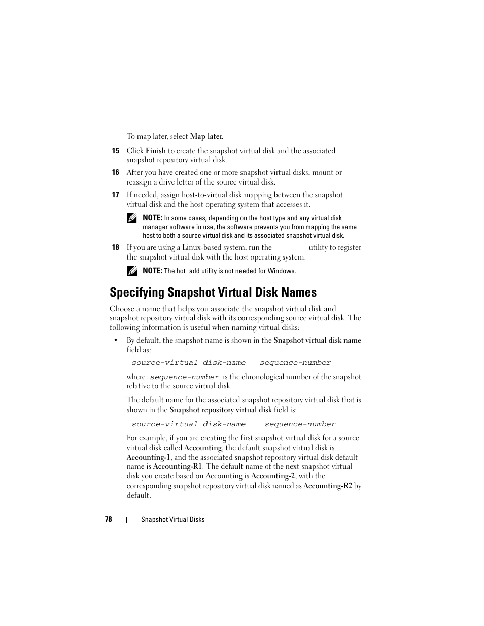 Specifying snapshot virtual disk names | Dell PowerVault MD3000i User Manual | Page 78 / 114