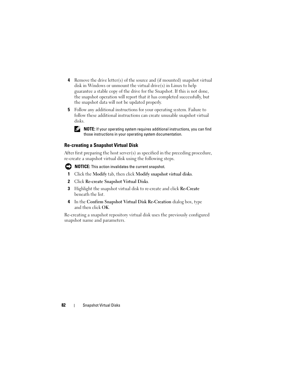 Re-creating a snapshot virtual disk | Dell PowerVault MD3000i User Manual | Page 82 / 114