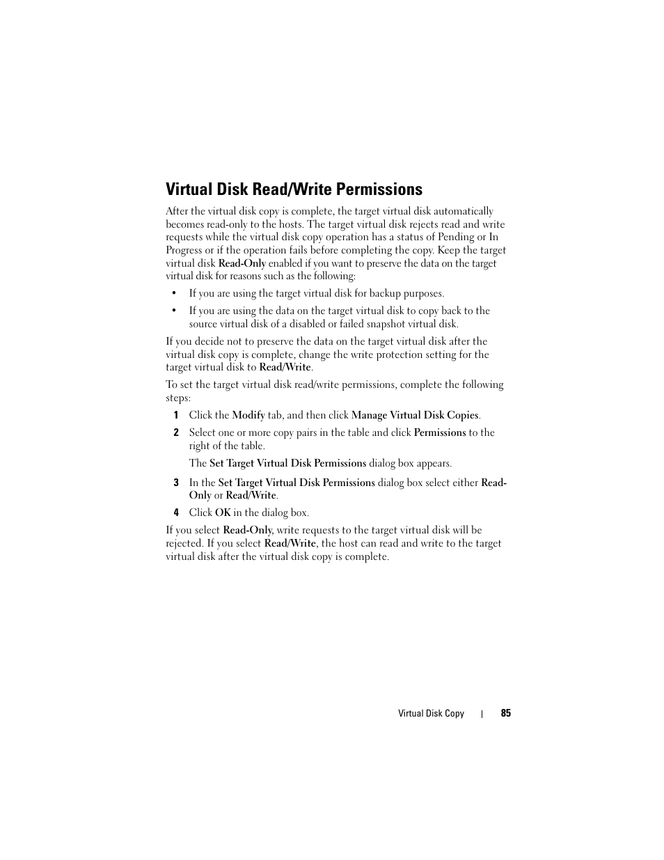 Virtual disk read/write permissions | Dell PowerVault MD3000i User Manual | Page 85 / 114