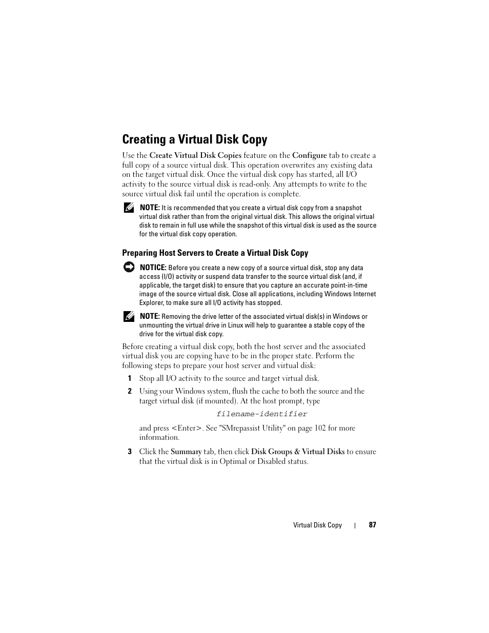 Creating a virtual disk copy | Dell PowerVault MD3000i User Manual | Page 87 / 114