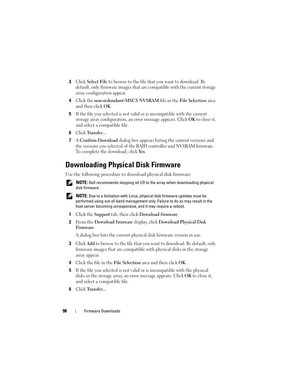Downloading physical disk firmware | Dell PowerVault MD3000i User Manual | Page 98 / 114
