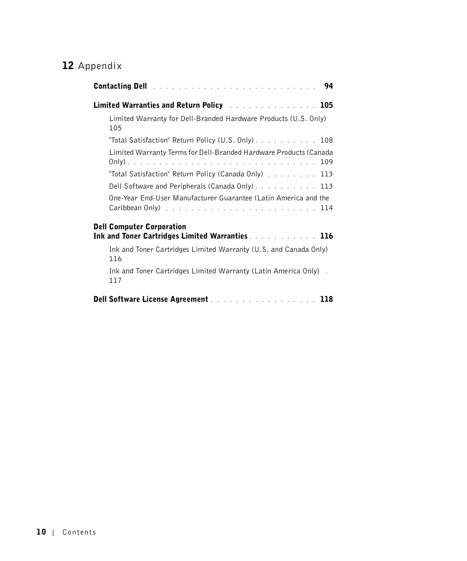 12 appendix | Dell Workgroup Laser Printer S2500/S2500n User Manual | Page 10 / 124