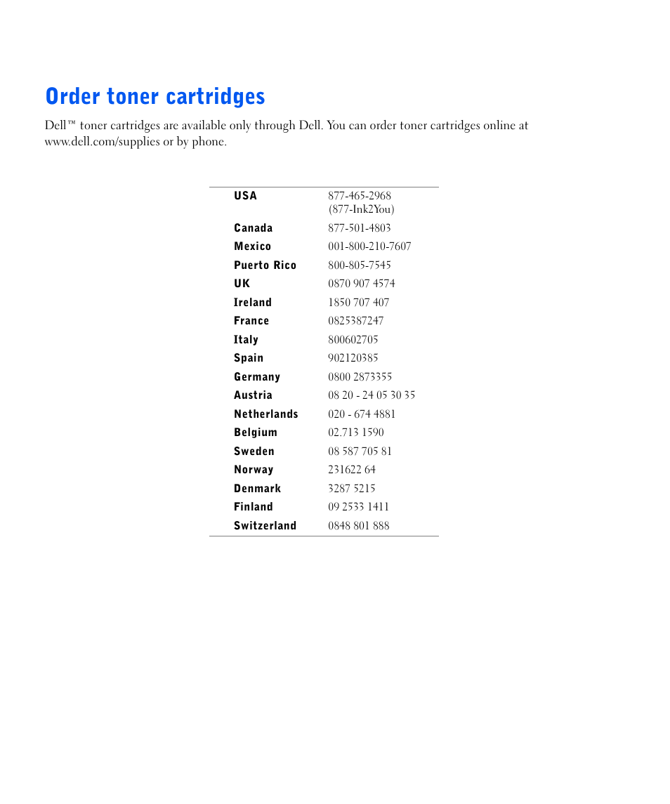Order toner cartridges | Dell Workgroup Laser Printer S2500/S2500n User Manual | Page 2 / 124