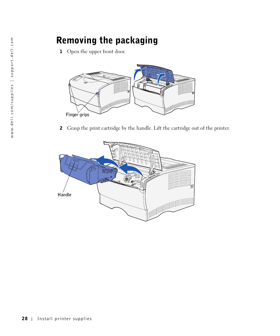 Removing the packaging | Dell Workgroup Laser Printer S2500/S2500n User Manual | Page 28 / 124