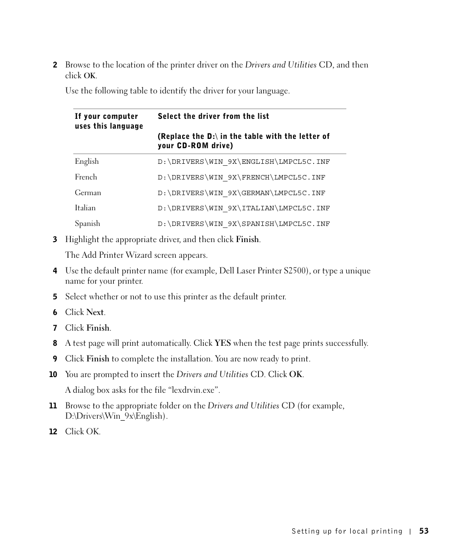 Dell Workgroup Laser Printer S2500/S2500n User Manual | Page 53 / 124