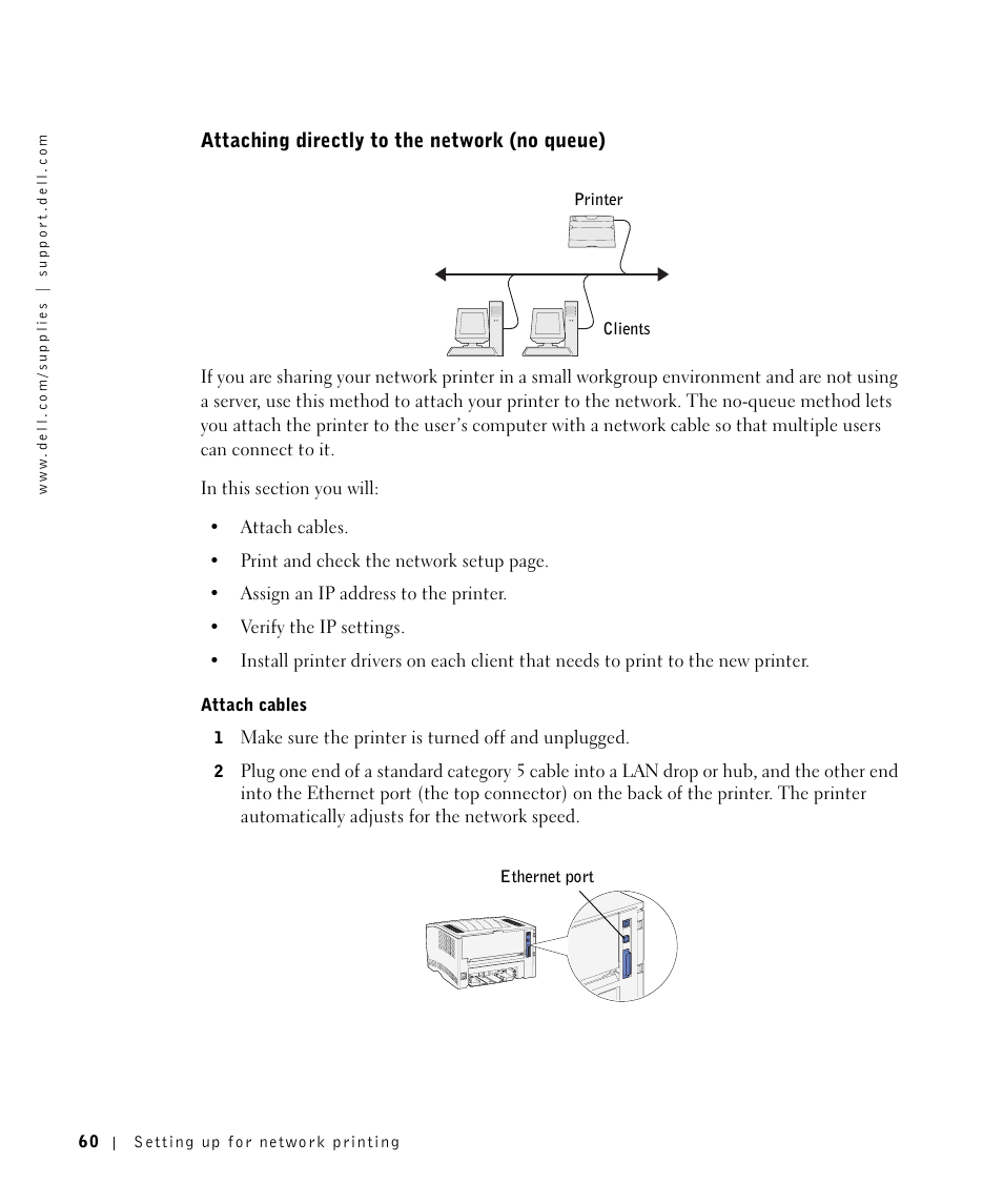 Attaching directly to the network (no queue) | Dell Workgroup Laser Printer S2500/S2500n User Manual | Page 60 / 124