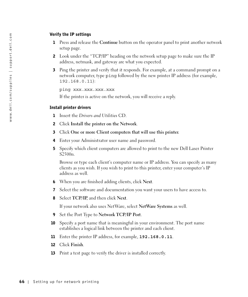 Dell Workgroup Laser Printer S2500/S2500n User Manual | Page 66 / 124