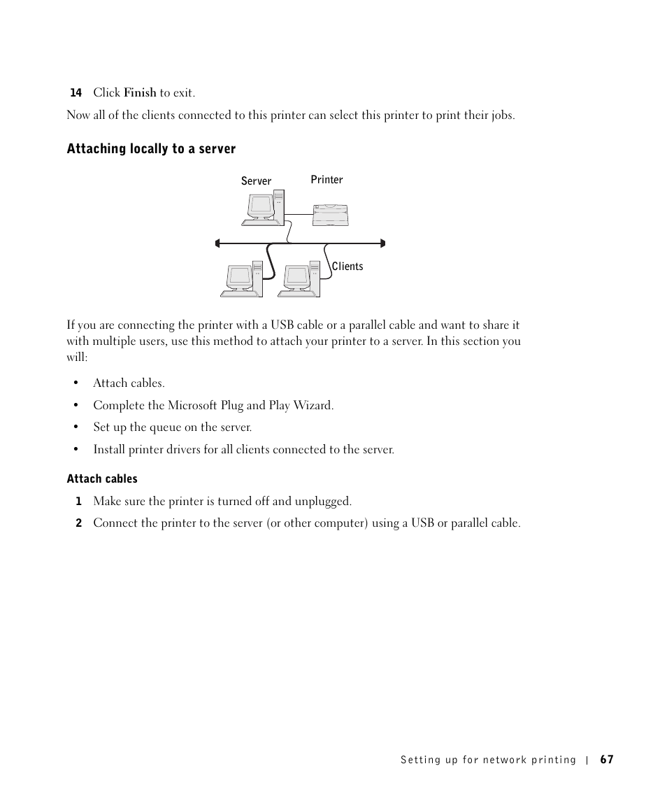 Attaching locally to a server | Dell Workgroup Laser Printer S2500/S2500n User Manual | Page 67 / 124