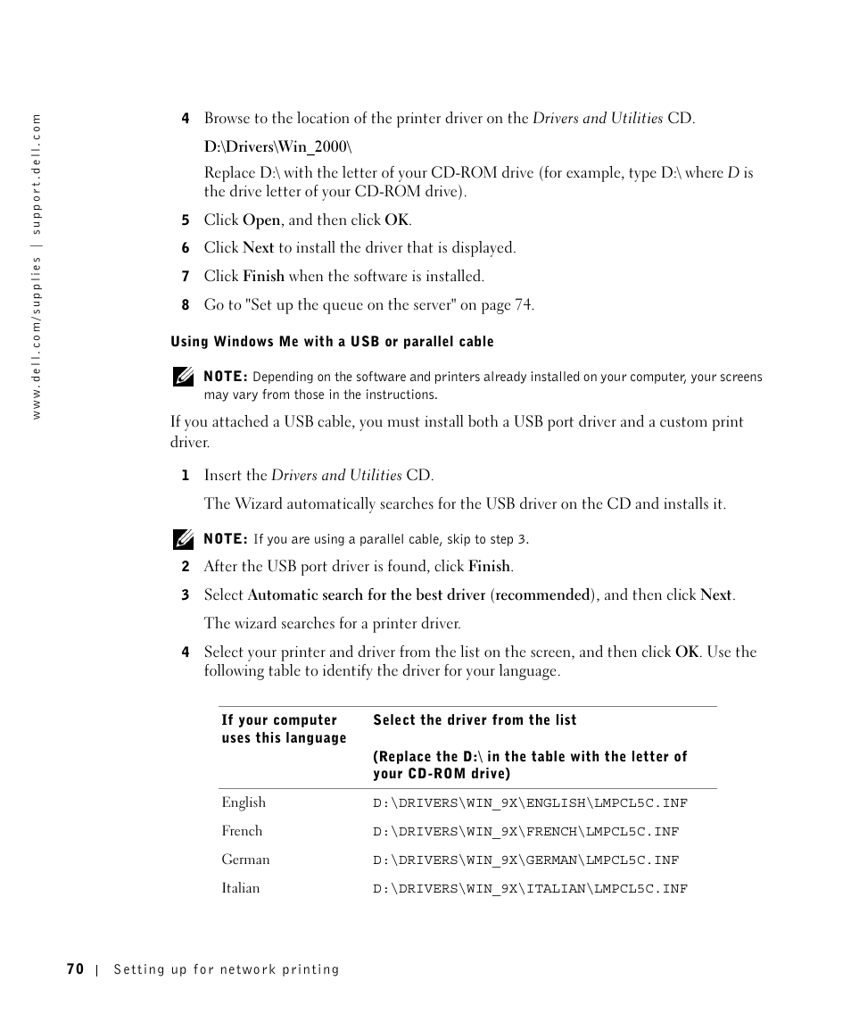 Dell Workgroup Laser Printer S2500/S2500n User Manual | Page 70 / 124