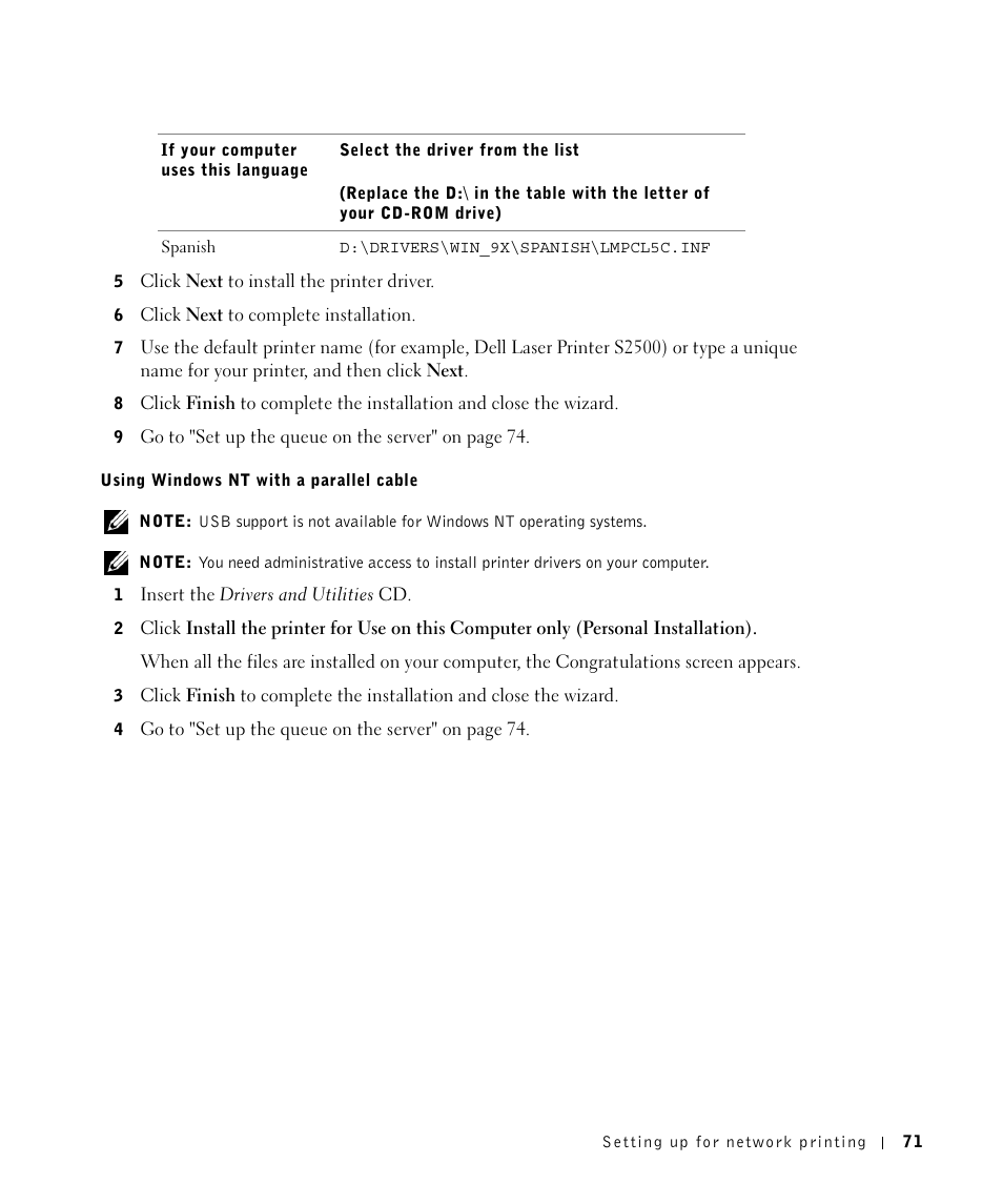 Dell Workgroup Laser Printer S2500/S2500n User Manual | Page 71 / 124