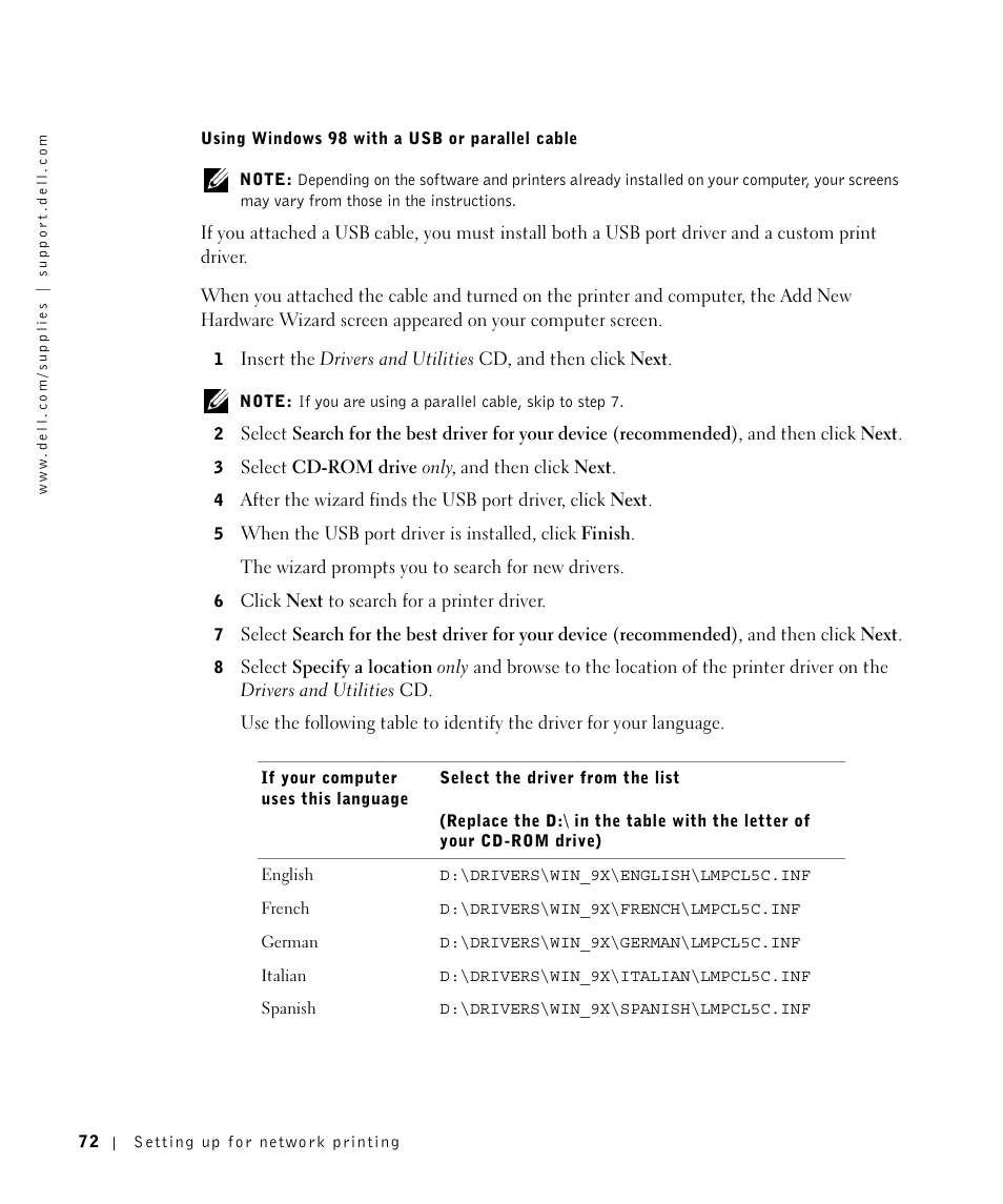 Dell Workgroup Laser Printer S2500/S2500n User Manual | Page 72 / 124