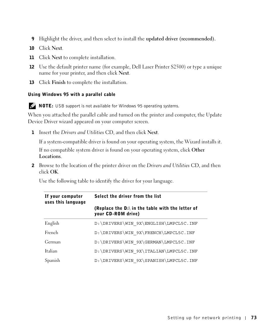 Dell Workgroup Laser Printer S2500/S2500n User Manual | Page 73 / 124