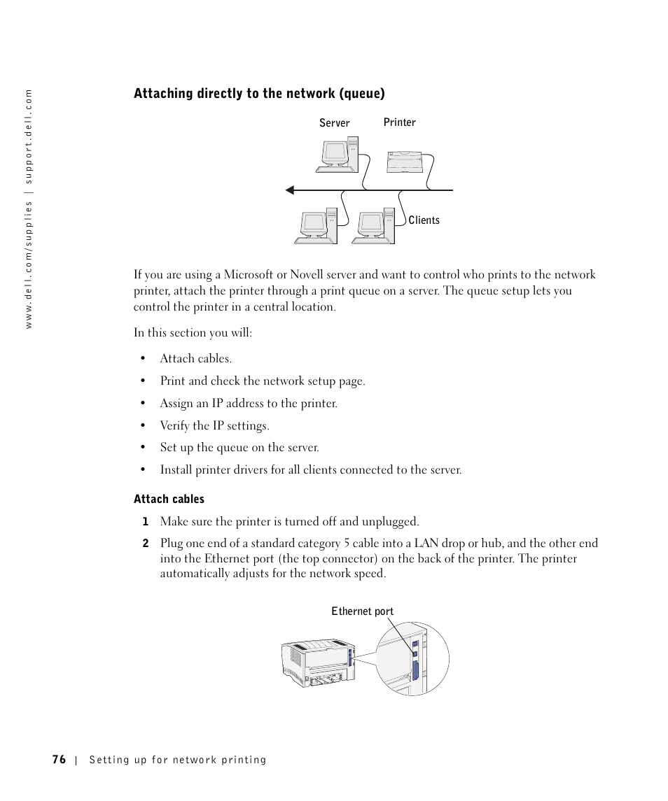 Attaching directly to the network (queue) | Dell Workgroup Laser Printer S2500/S2500n User Manual | Page 76 / 124