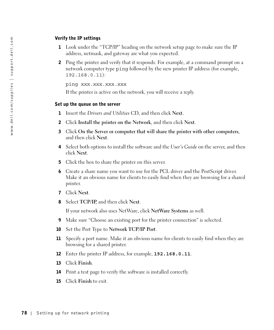 Dell Workgroup Laser Printer S2500/S2500n User Manual | Page 78 / 124