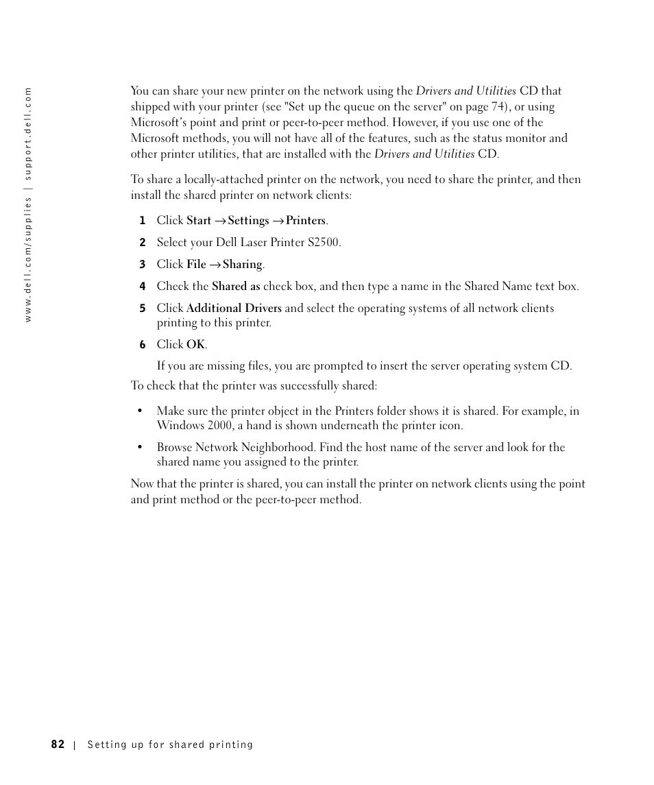 Dell Workgroup Laser Printer S2500/S2500n User Manual | Page 82 / 124